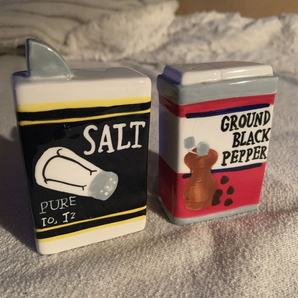 PIER 1 "Antique Tin" Ceramic Salt and Pepper Shakers